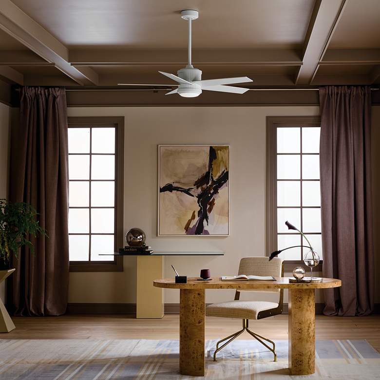 Image 1 48" Kichler Brahm Matte White LED Indoor Ceiling Fan with Remote in scene