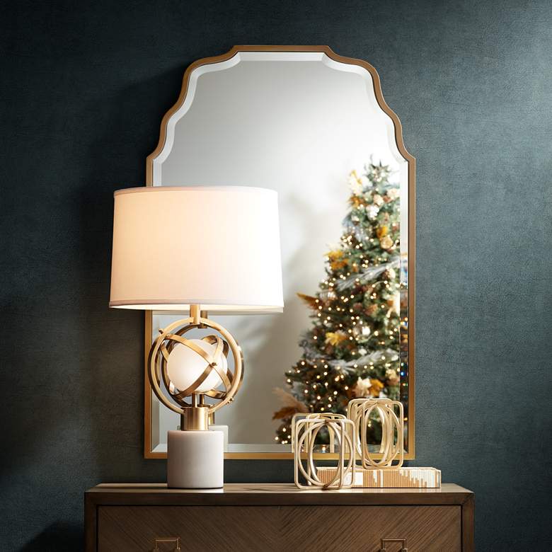 Image 1 Possini Euro Halley Marble and Gold Astro Globe Table Lamp with Night Light in scene