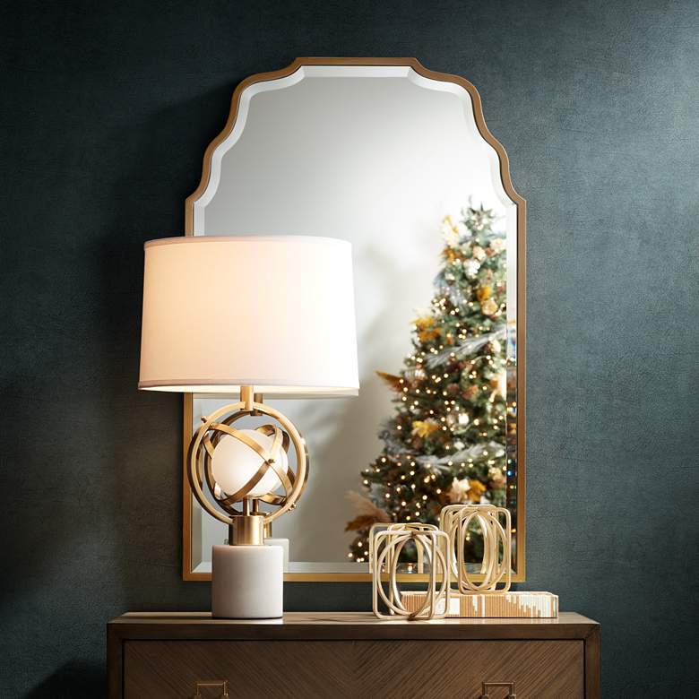 Image 1 Antique Gold 40" x 26" Waved Arch Tall Traditional Wall Mirror in scene
