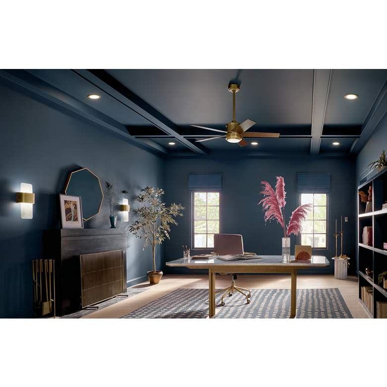 Image 1 48" Brahm Natural Brass LED Ceiling Fan with Walnut Blades in scene