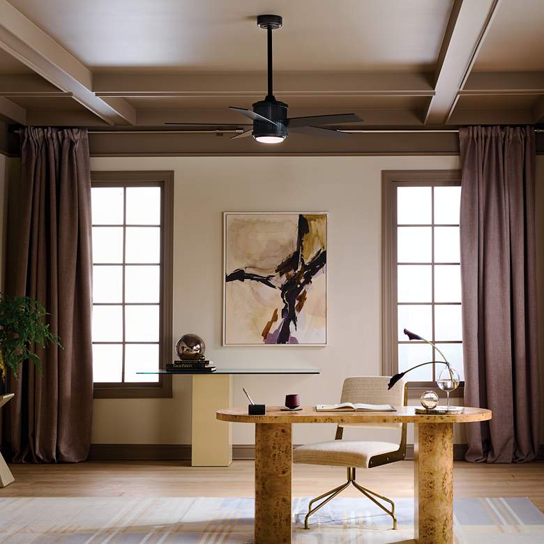 Image 1 48" Kichler Brahm Satin Black LED Indoor Ceiling Fan with Remote in scene