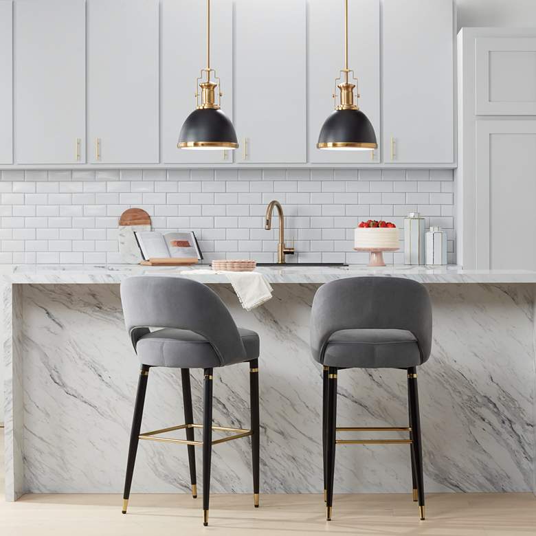 Image 1 Simone 31 1/2" High Gray Velvet and Black Barstool in scene