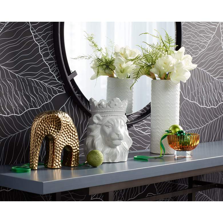 Image 1 Lion Bust with Crown 9" High Matte White Figurine in scene