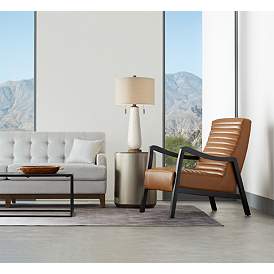 Image1 of 55 Downing Street Columbe Camel Faux Leather Modern Lounge Chair in scene