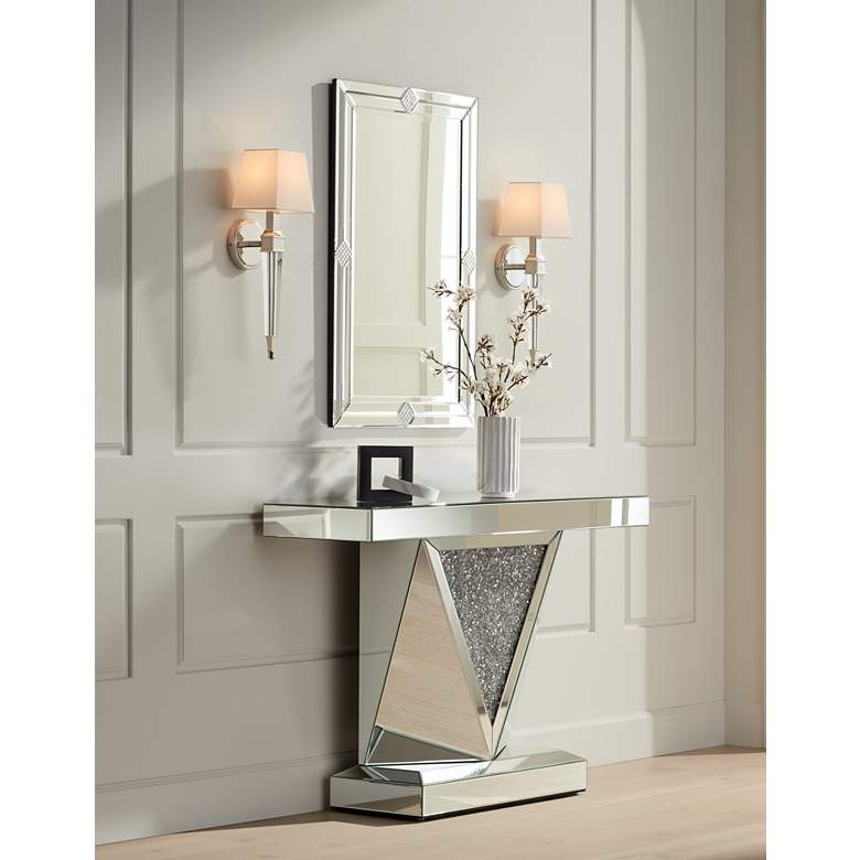Image 1 Milla 47 1/2" Wide Geometric-Cut Mirrored Console Table in scene