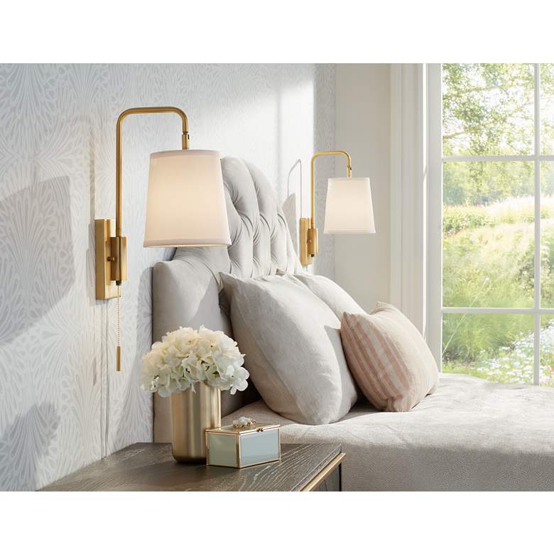 Image 1 360 Lighting Luca 15 1/2" Warm Brass Swing Arm Plug-In Wall Lamp in scene