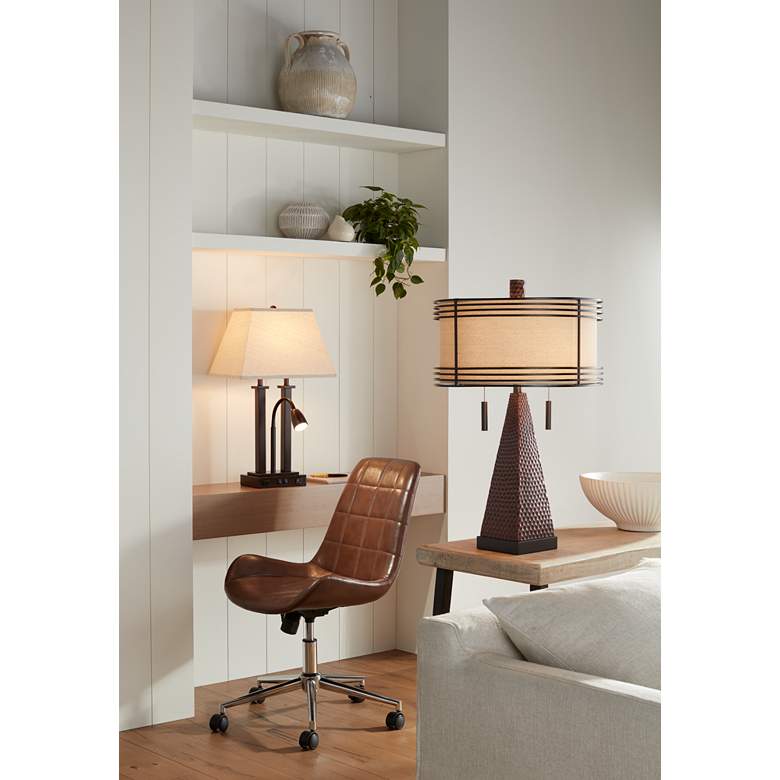Image 1 Franklin Iron Works Niklas 26" Industrial Bronze USB Table Lamp in scene