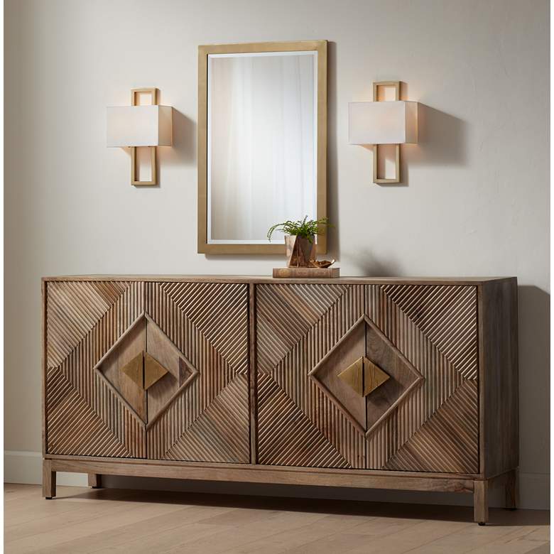 Image 1 Metzeo French Brass 22" x 33" Rectangular Wall Mirrors Set of 2 in scene