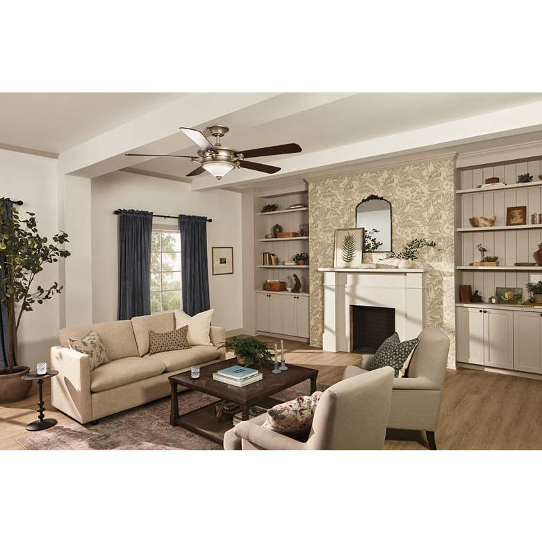 Image 1 60" Kichler Rise Brushed Nickel LED Indoor Ceiling Fan with Wall Unit in scene