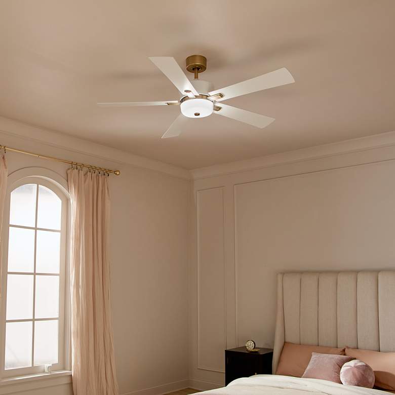 Image 1 56" Kichler Icon Brushed Brass LED Indoor Ceiling Fan in scene