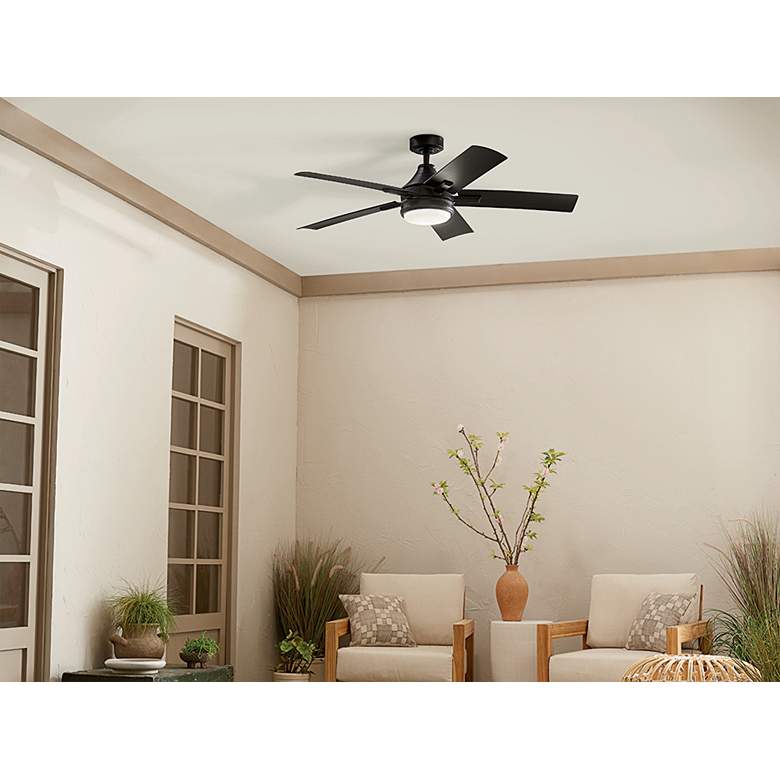 Image 1 52" Kichler Tide Satin Black LED Outdoor Ceiling Fan with Remote in scene