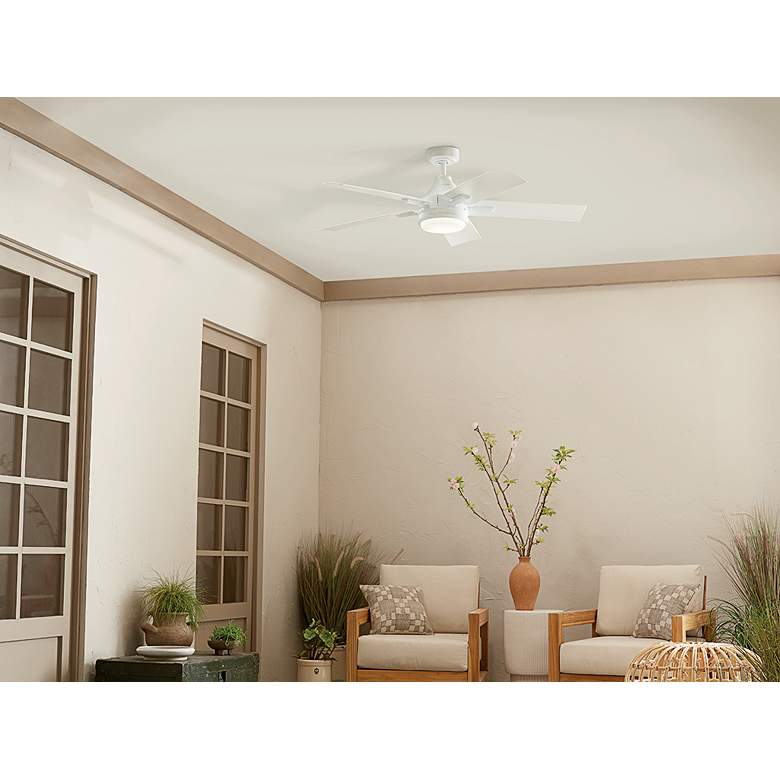 Image 1 52" Kichler Tide White LED Outdoor Ceiling Fan with Remote in scene