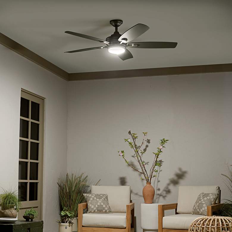 Image 1 56" Kichler Tranquil Brushed Nickel LED Damp Ceiling Fan with Remote in scene