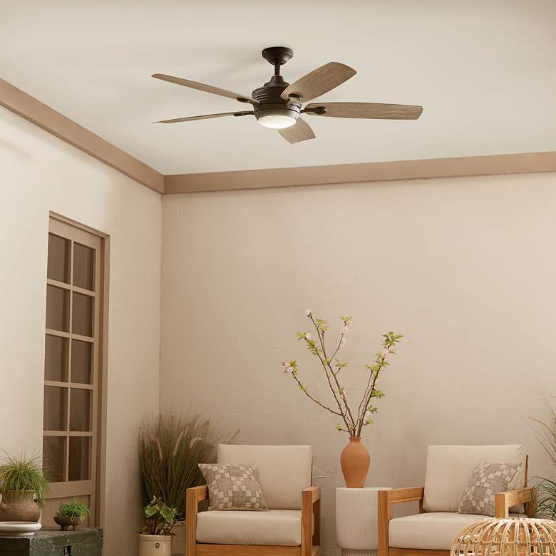 Image 1 56" Kichler Tranquil Olde Bronze LED Damp Ceiling Fan with Remote in scene