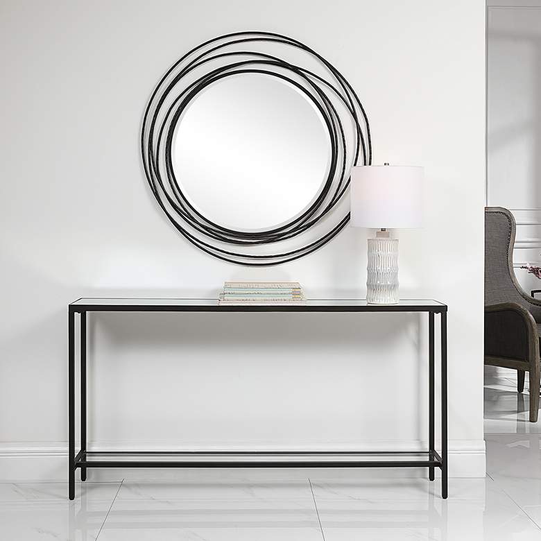 Image 1 Uttermost Hayley 60" Wide Clear Mirrored Glass and Black Console Table in scene