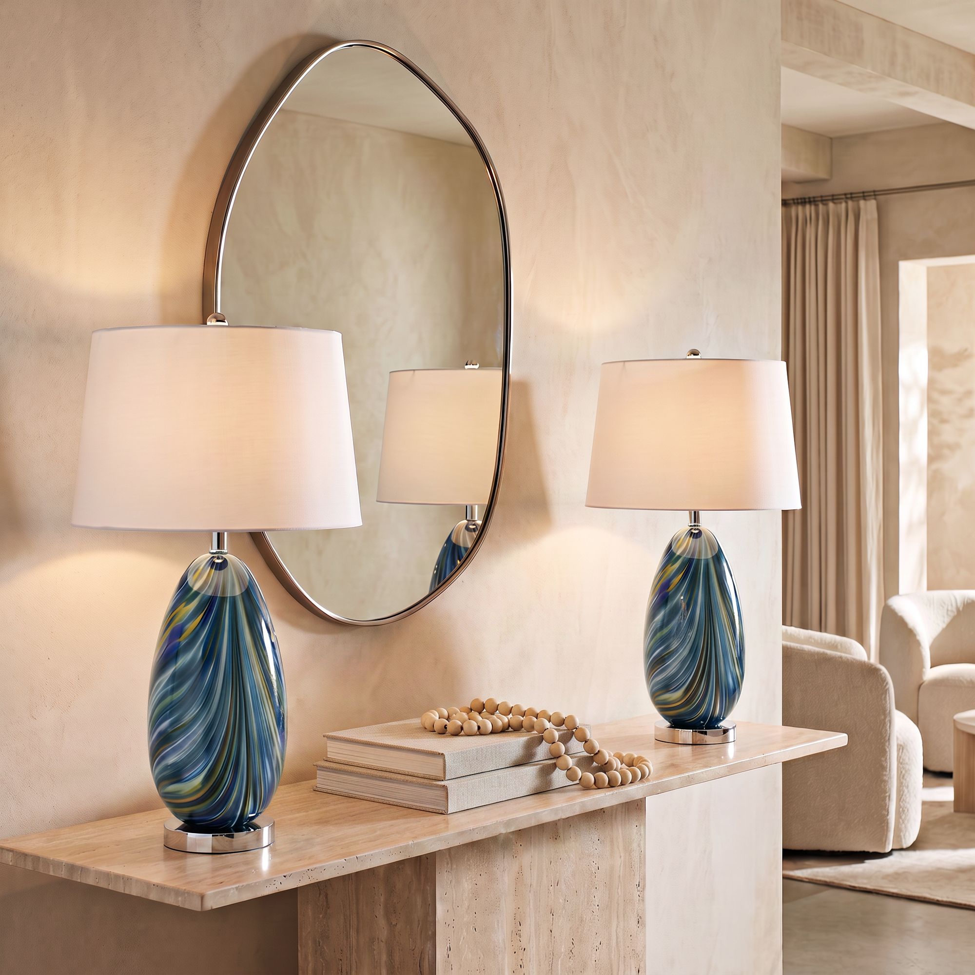 Watch A Video About the Possini Euro Pablo Modern Blue Art Glass Table Lamp