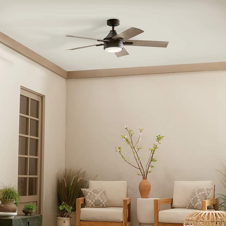 Image 1 52 inch Kichler Tide Weather+ Olde Bronze LED Wet Remote Ceiling Fan in scene