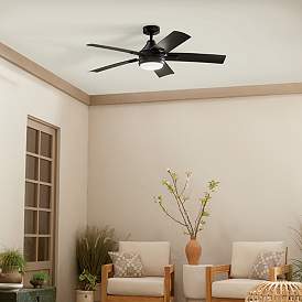 Image1 of 52" Kichler Tide Weather+ Black LED Wet Ceiling Fan with Remote in scene