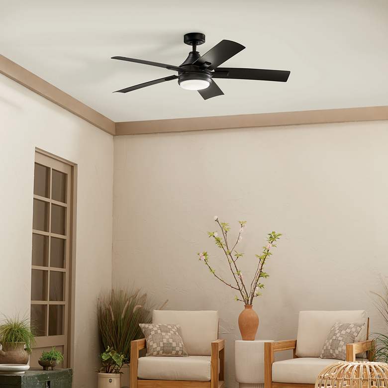 Image 1 52 inch Kichler Tide Weather+ Black LED Wet Ceiling Fan with Remote in scene
