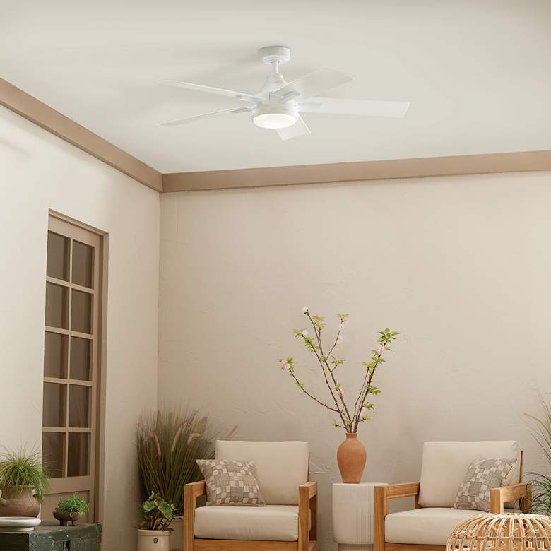 Image 1 52" Kichler Tide Weather+ White LED Wet Ceiling Fan with Remote in scene