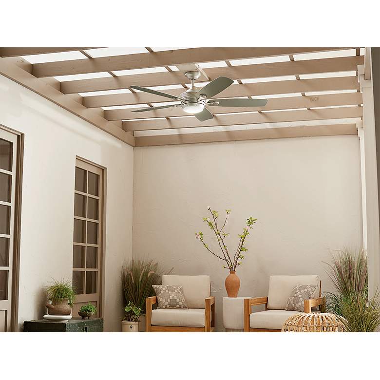 Image 1 56" Kichler Tranquil Weather+ Brushed Nickel LED Remote Ceiling Fan in scene