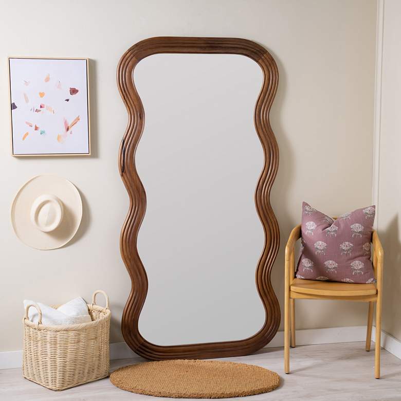 Image 1 Frances Walnut Finish 70 inch x 36 inch Mango Wood Rectangle Floor Mirror in scene