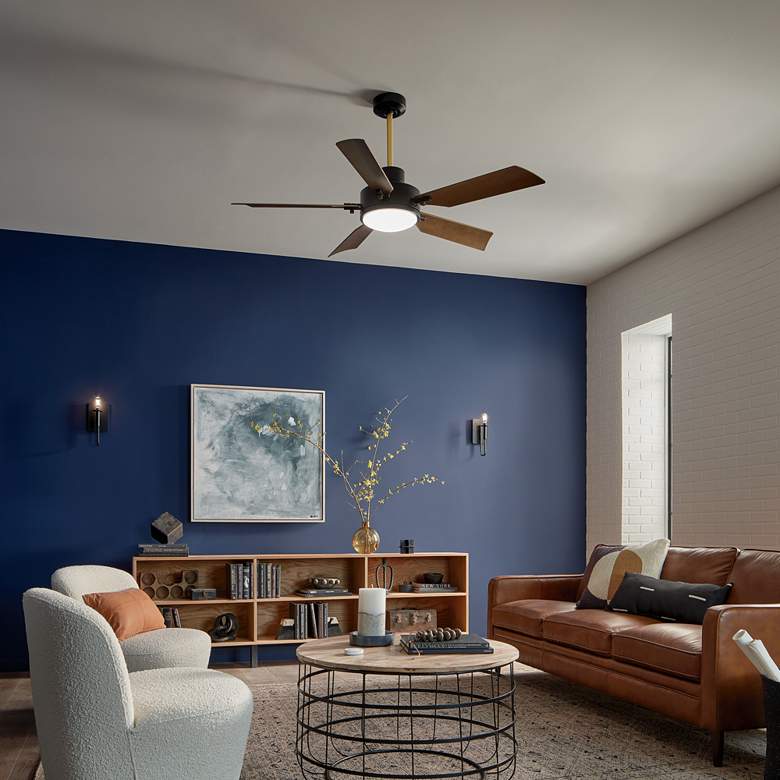 Image 1 56 inch Kichler Guardian Black Finish 5-Blade Ceiling Fan in scene