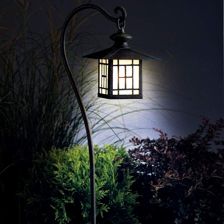 Image 1 Kichler Mission Lantern 27 inch High Patina Bronze Lantern Path Light in scene