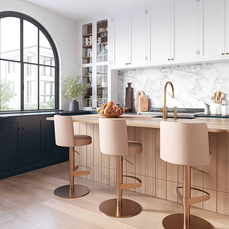 Image 1 TOV Loosha Adjustable Height Modern Cafe Au Lait Vegan Leather Bar Stool in scene