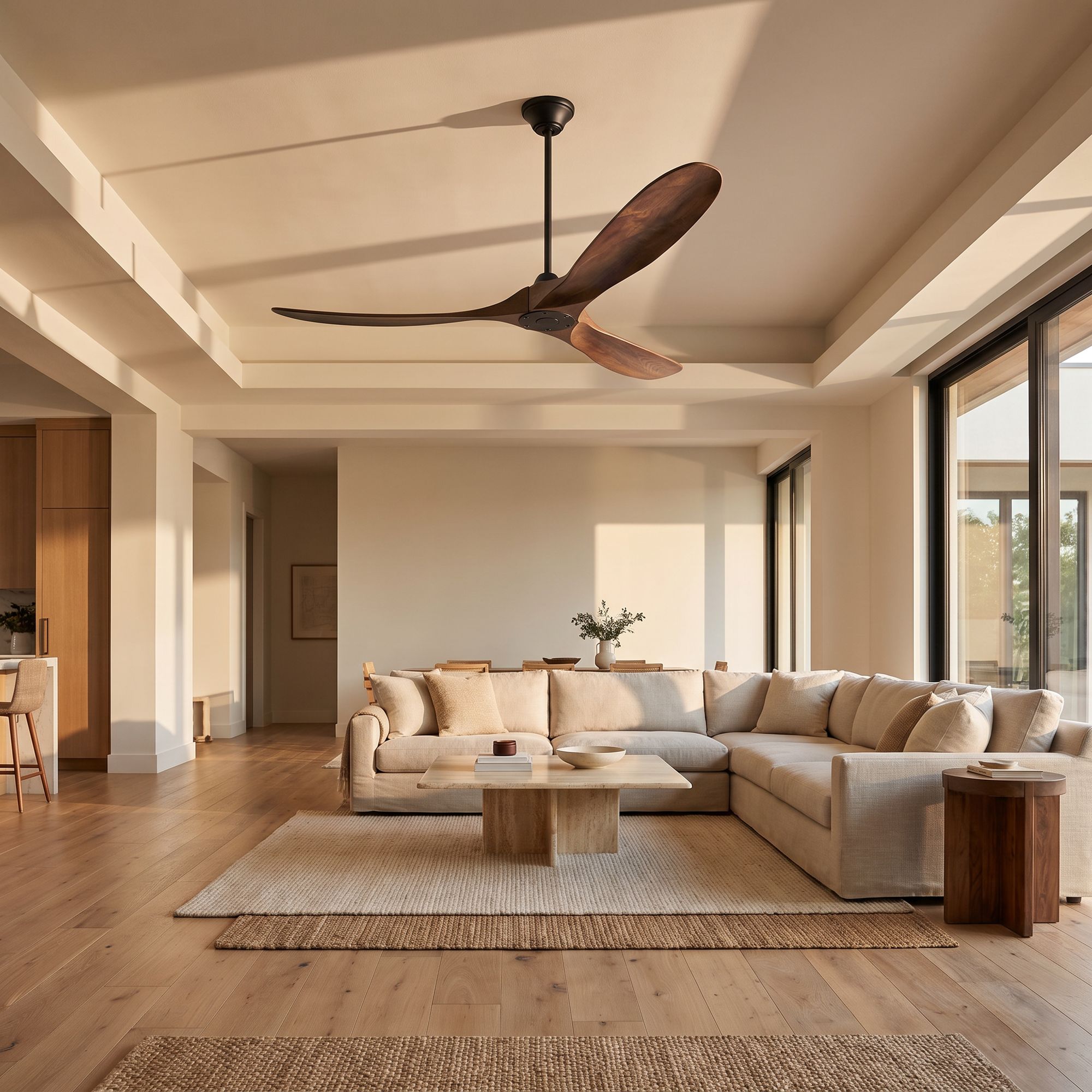 Image 1 60" Visual Comfort Maverick Walnut and Black Ceiling Fan with Remote in scene