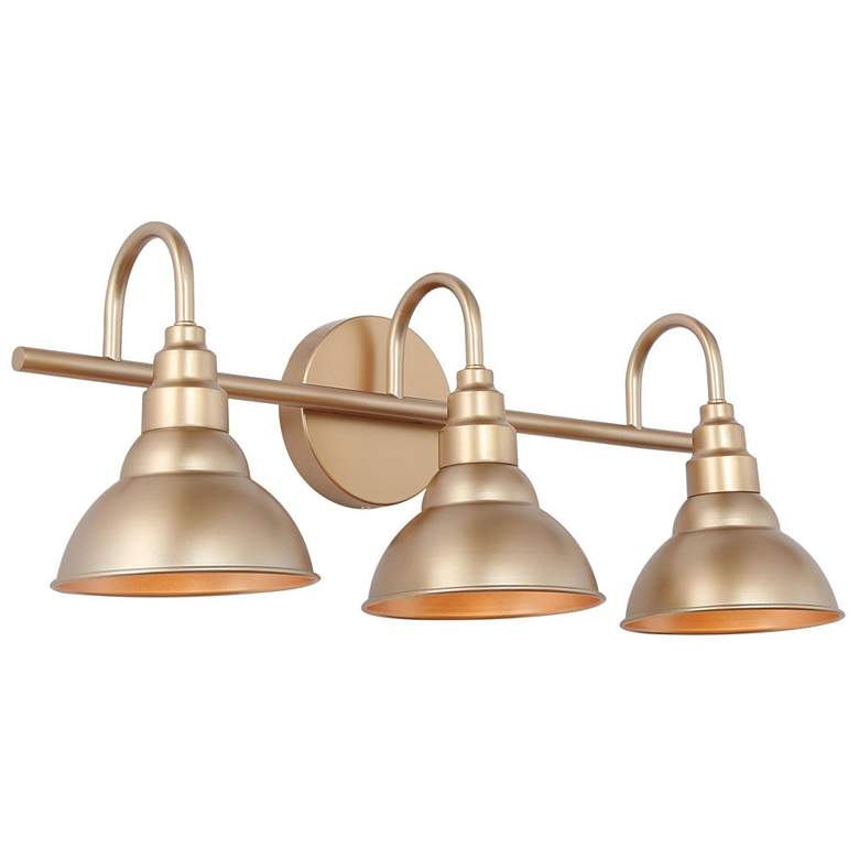 Image 1 23.2" Wide Gold 3-Light Vanity Light with Metal Shades