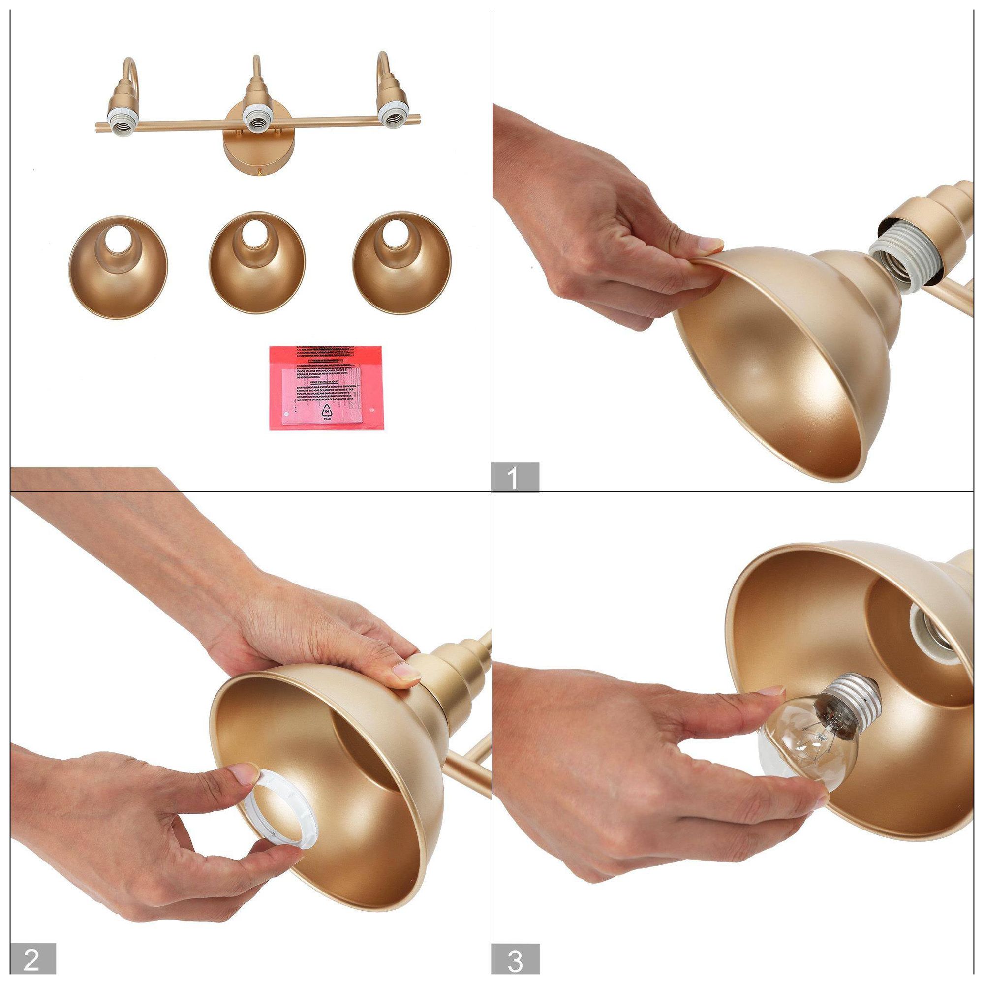 Image 6 23.2" Wide Gold 3-Light Vanity Light with Metal Shades more views