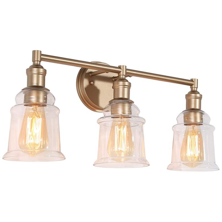Image 1 23.2" Wide Gold Bell-Shaped 3-Light Vanity Light with Clear Glass Shad