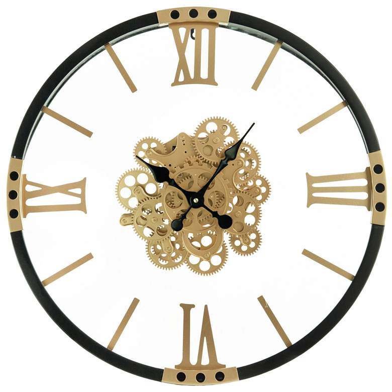 Image 1 23.5 inch Two Tone Black &#38; Gold Gear Clock