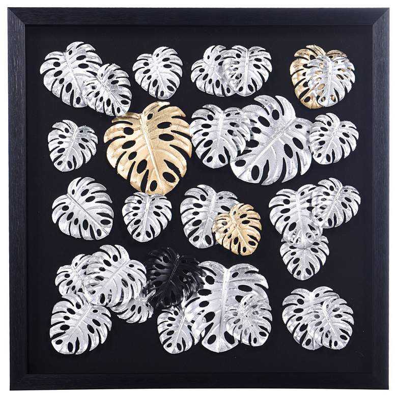 Image 1 23.6" x 23.6" Metallic Palm Leaves Shadow Box Wall Art w/ Black F