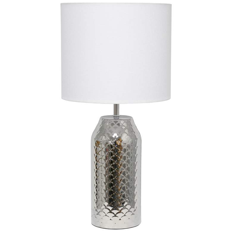 Image 1 23.75" Porcelain Mermaid Fishscale Table Lamp, Chrome with White Shade