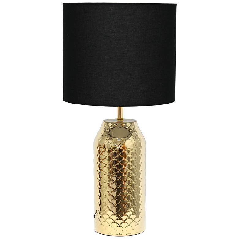 Image 1 23.75" Porcelain Mermaid Fishscale Table Lamp, Gold with Black Shade