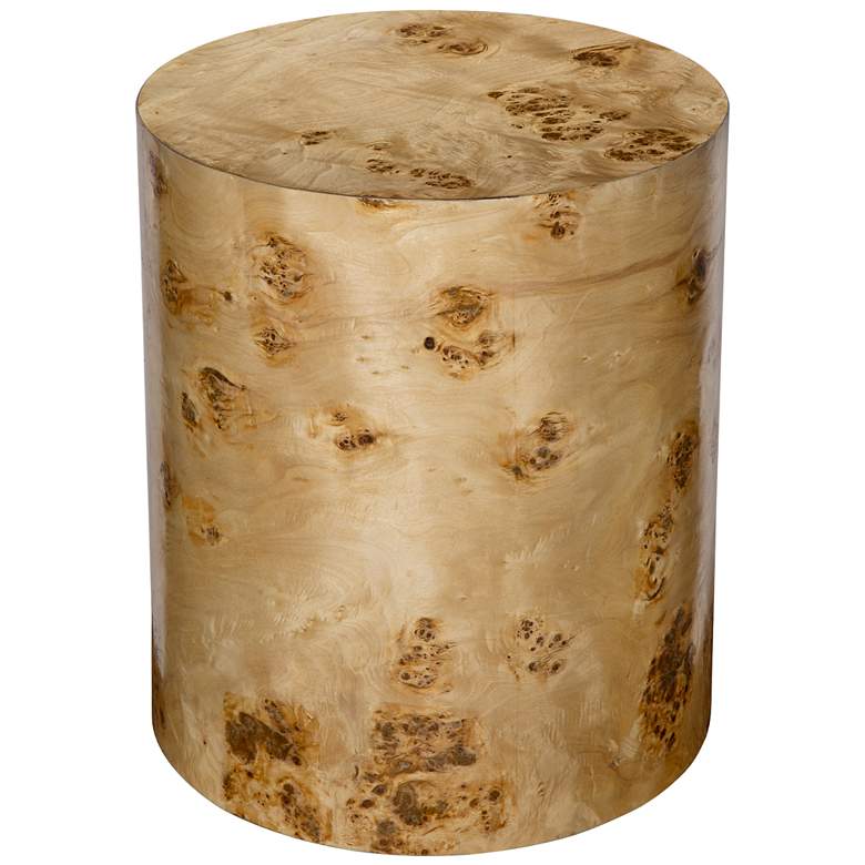 Image 1 23.8 inch High Brown Burl Wood Cylinder Side Table