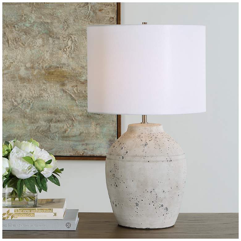 Image 1 23 1/4" High Distressed White Ceramic Table Lamp