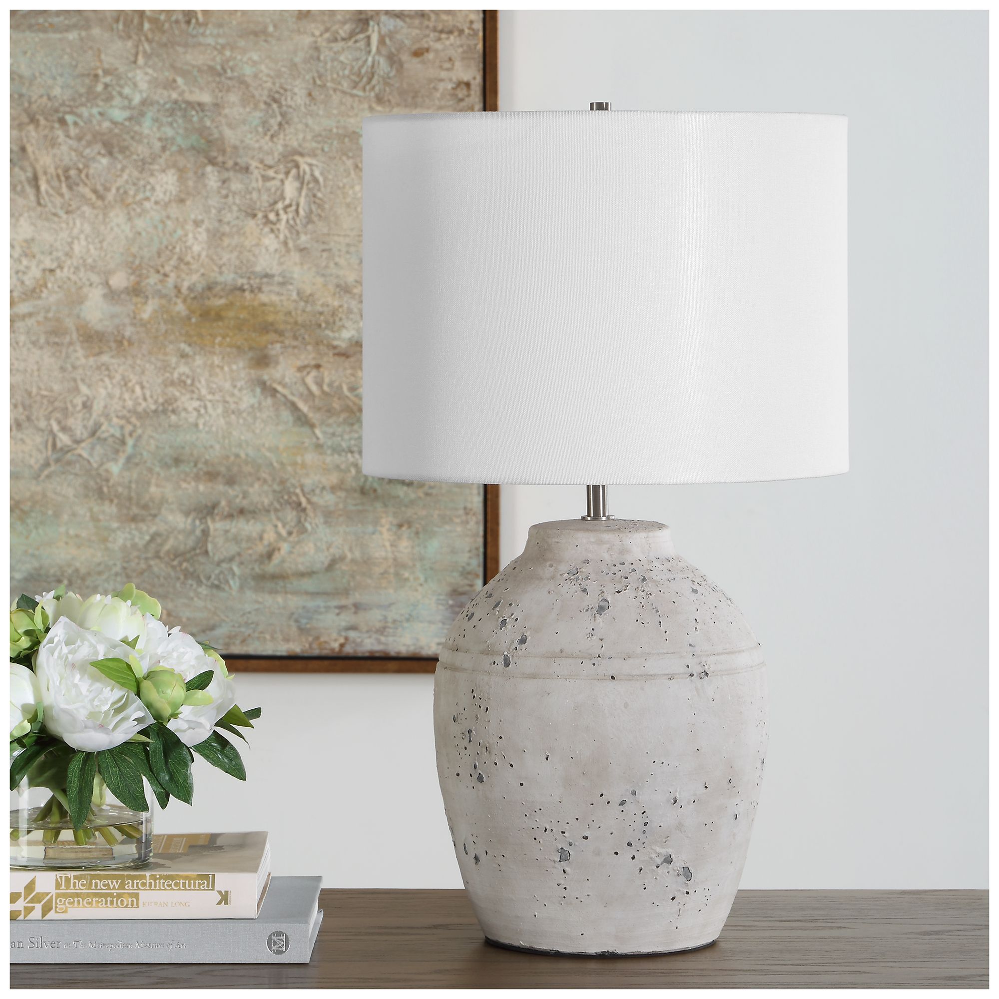 Image 4 23 1/4" High Distressed White Ceramic Table Lamp more views