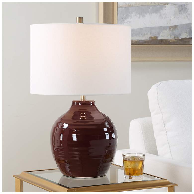 Image 1 23" High Ruby Red Ceramic Table Lamp