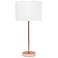 23" Essential Sleek and Slender Table Lamp, Rose Gold with White Shade
