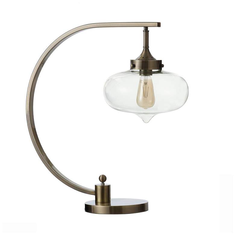 Image 1 23" High Antique Brass Curved Arm Latern Table Lamp