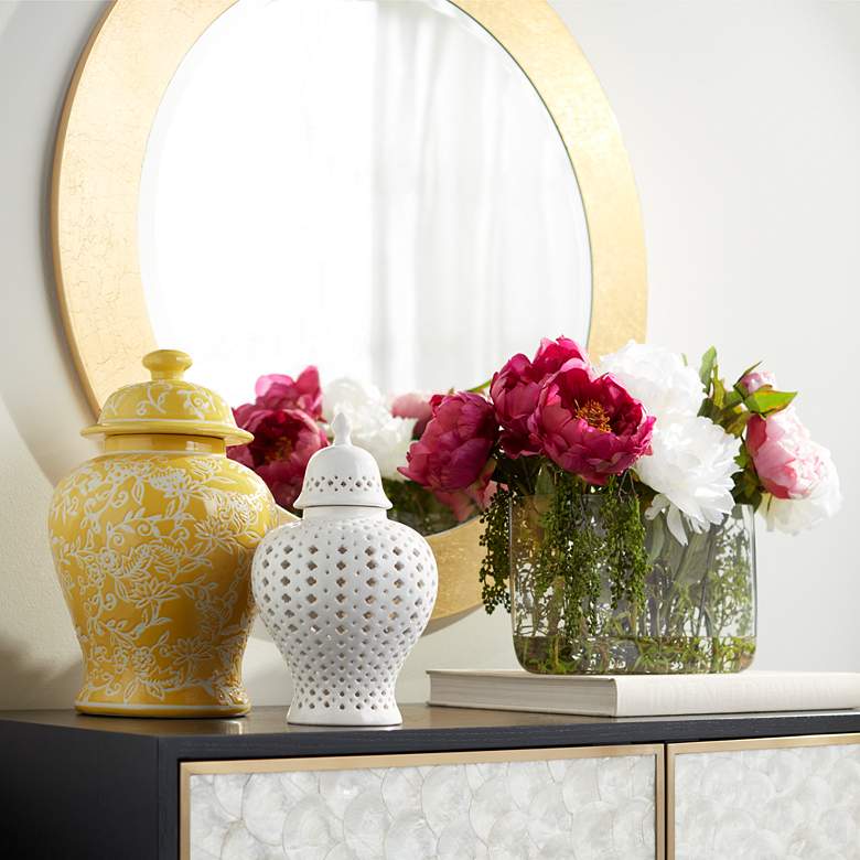 Image 1 Dahlia Studios Auten 10 1/2" Glossy White Stoneware Urn Jar with Lid in scene