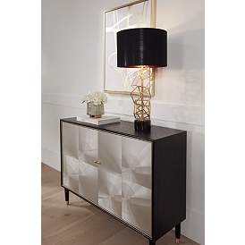 Image1 of Possini Euro Geometric Cubes 30" Black and Gold Modern Table Lamp in scene