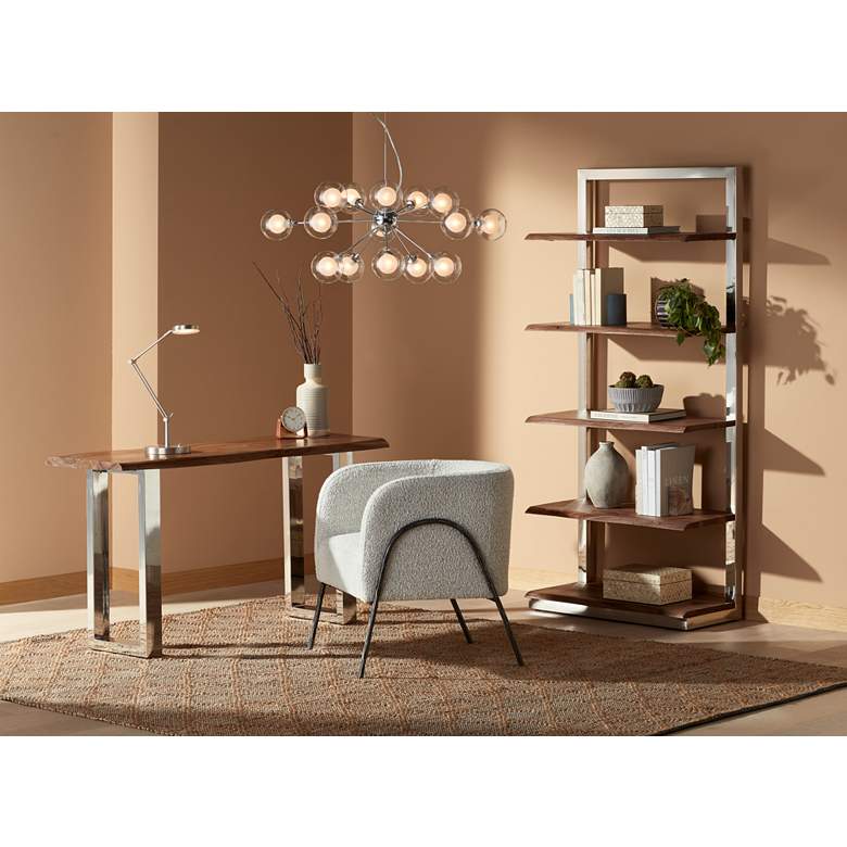 Image 1 Raw Edge Brownstone 75" High Chrome and Wood Etagere Bookcase in scene
