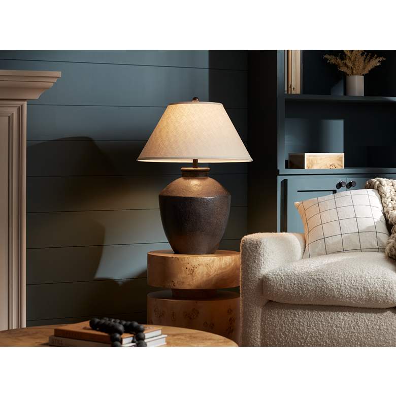 Image 1 Franklin Iron Works Massa 29 1/2" Black Terracotta Jar Table Lamp in scene