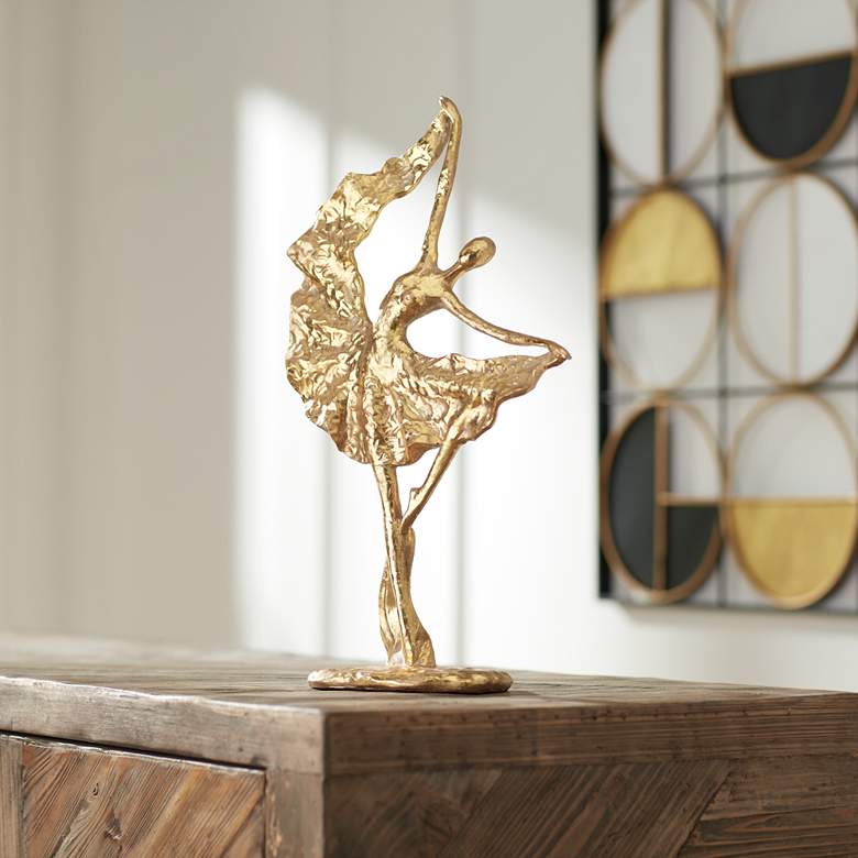 Image 1 Dancer with Skirt 17 1/2" High Shiny Gold Statue in scene