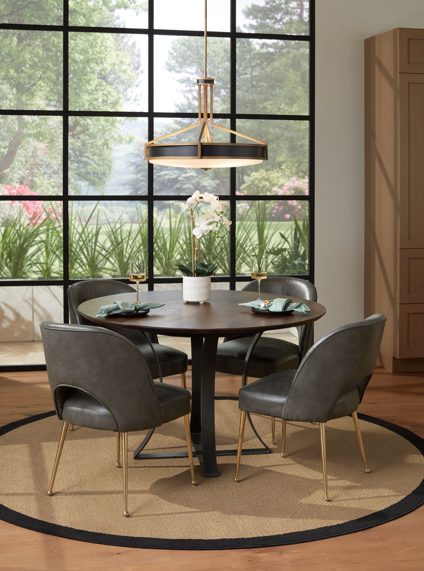 55 Downing Kais 21" Wide Gray Faux Leather and Gold Legs Dining Chair in scene