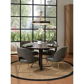 Image1 of Kais Gray Faux Leather and Gold Legs Dining Chair in scene